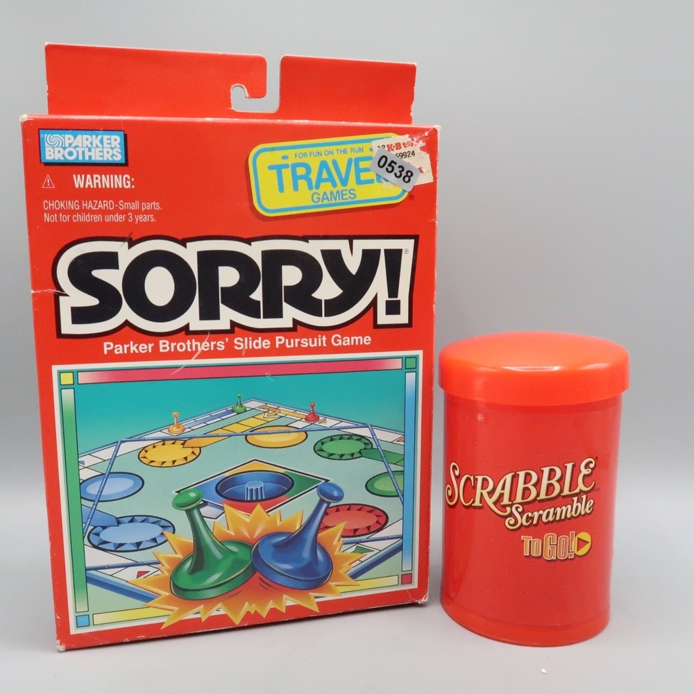Vintage Sorry & Scrabble Board Game Travel Mini Version Road Trip Lot